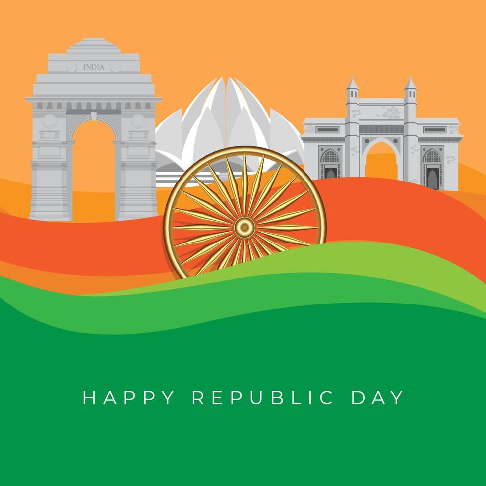 Republic Day of India, 26th January, India Gate, the gateway of India, Lotus Temple vector