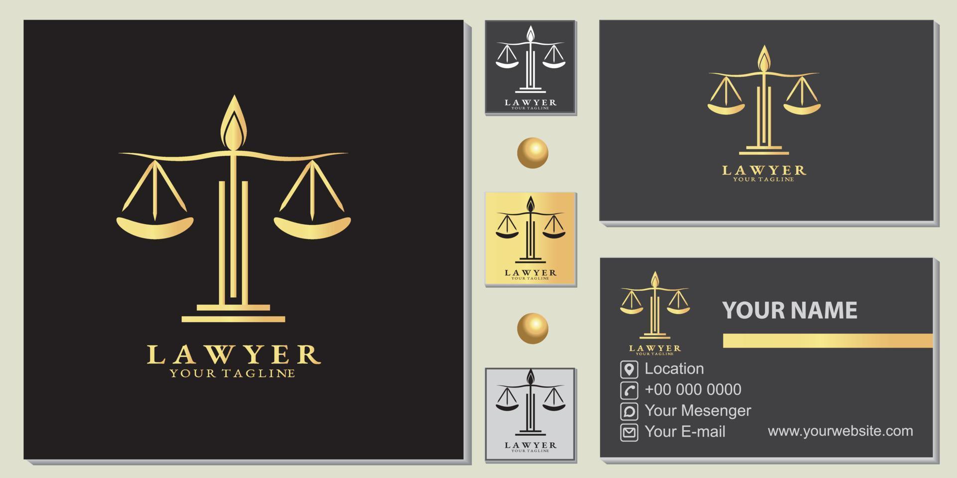 Plantilla premium de logotipo de pilar de abogado maestro de oro de lujo con elegante tarjeta de visita vectorial eps 10 vector