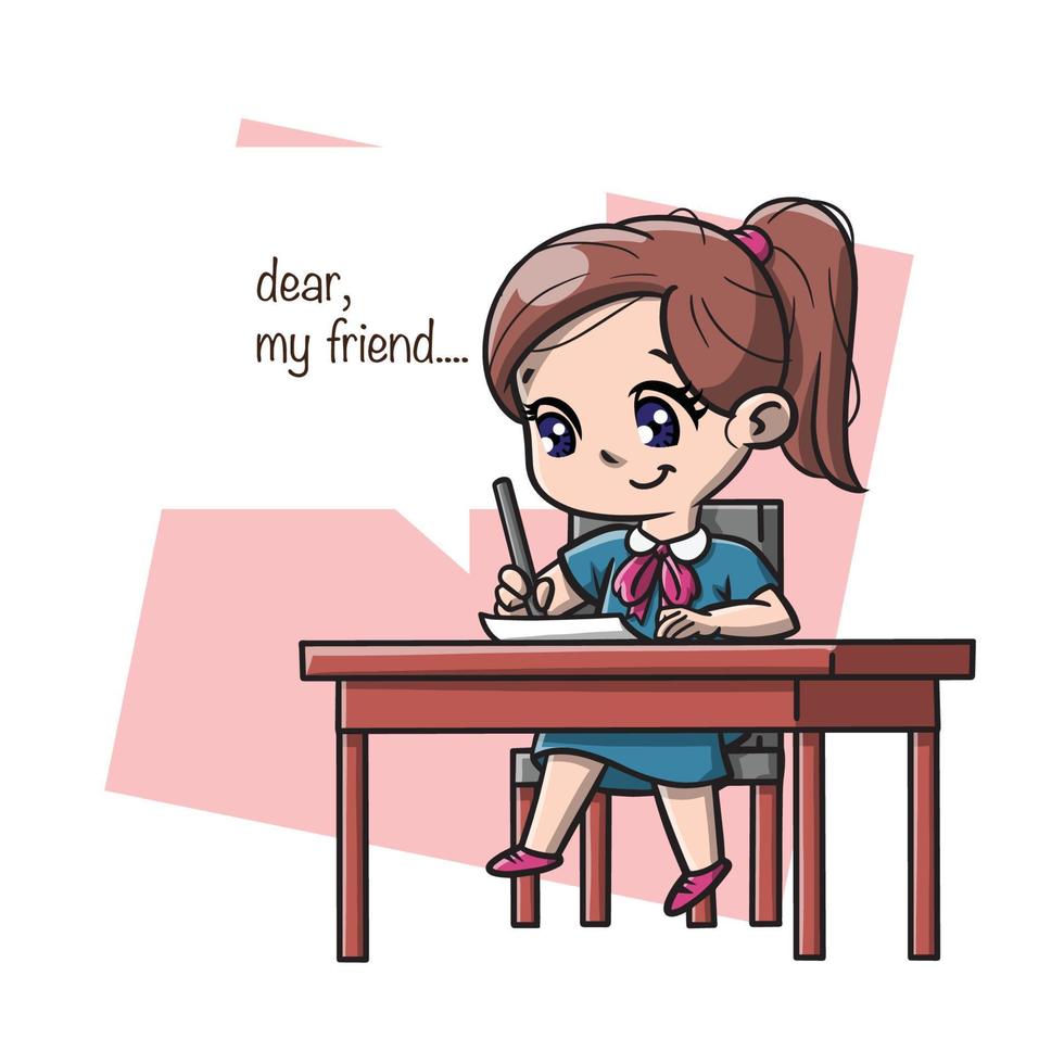 Cute Girl Writing Mail Cartoon vector