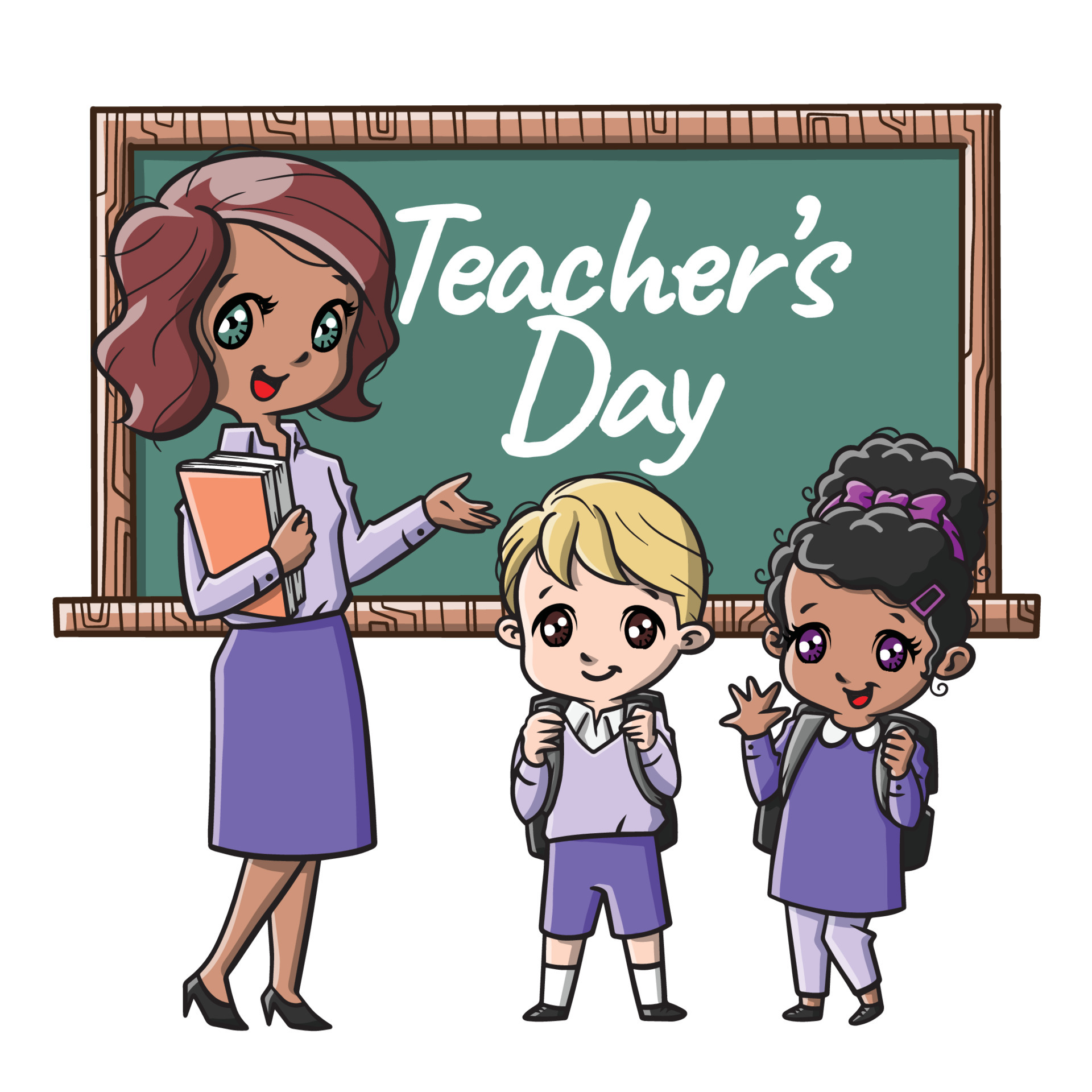 Cute Teachers and Student Cartoon 5309206 Vector Art at Vecteezy