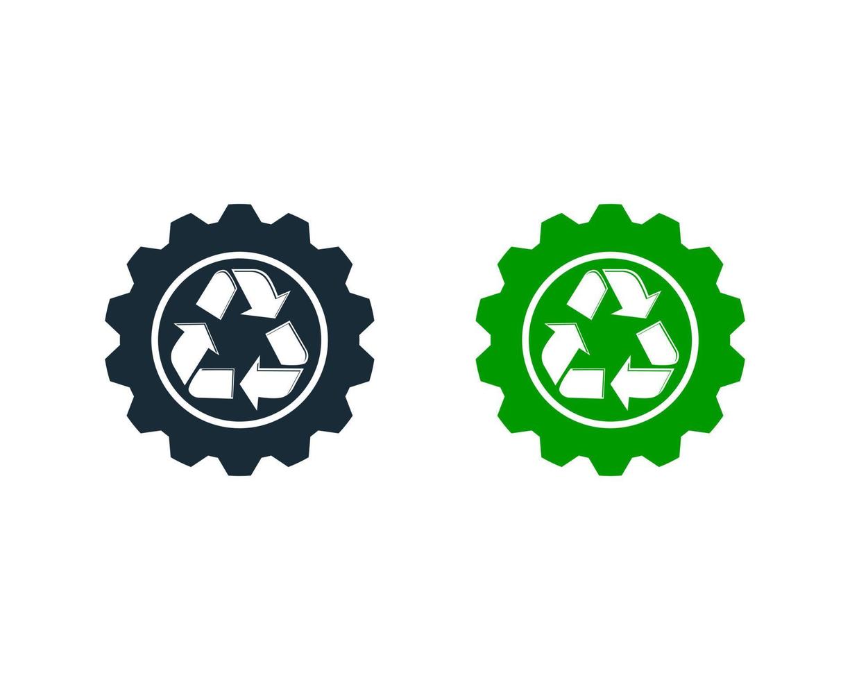 diseño de ilustración de plantilla de logotipo de vector de icono de reciclaje y engranaje