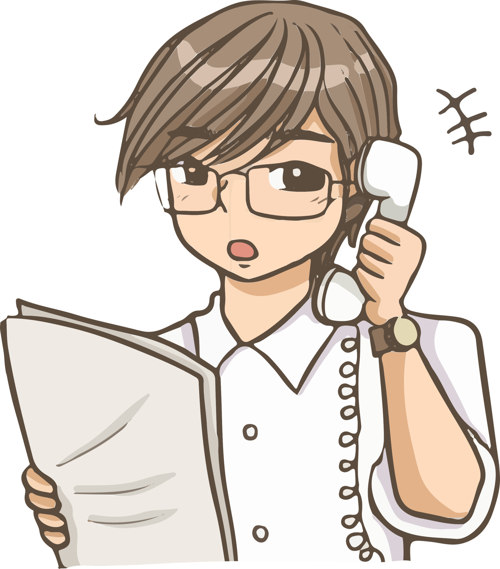 cartoon man answering the phone, holding documents drawing 5309697 Vector  Art at Vecteezy