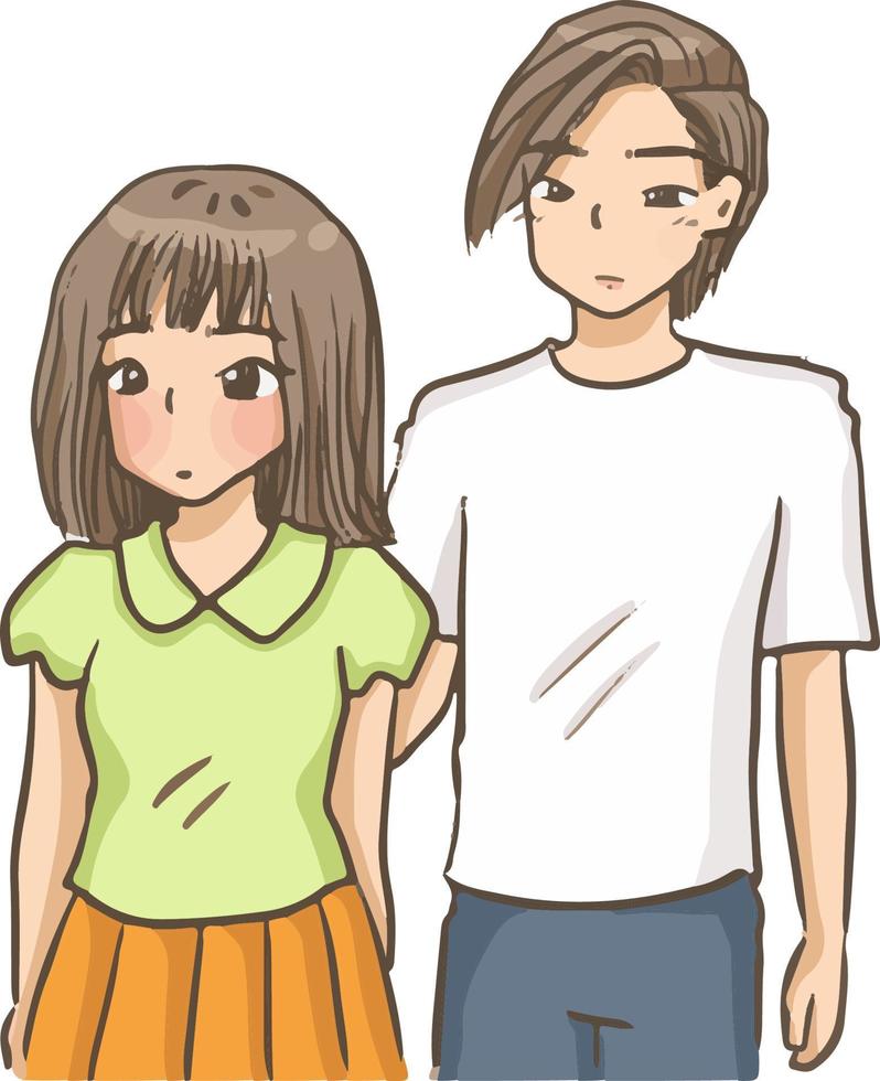 cartoon girl cartoon boy, student, friend, drawing, illustration clipart cute vector