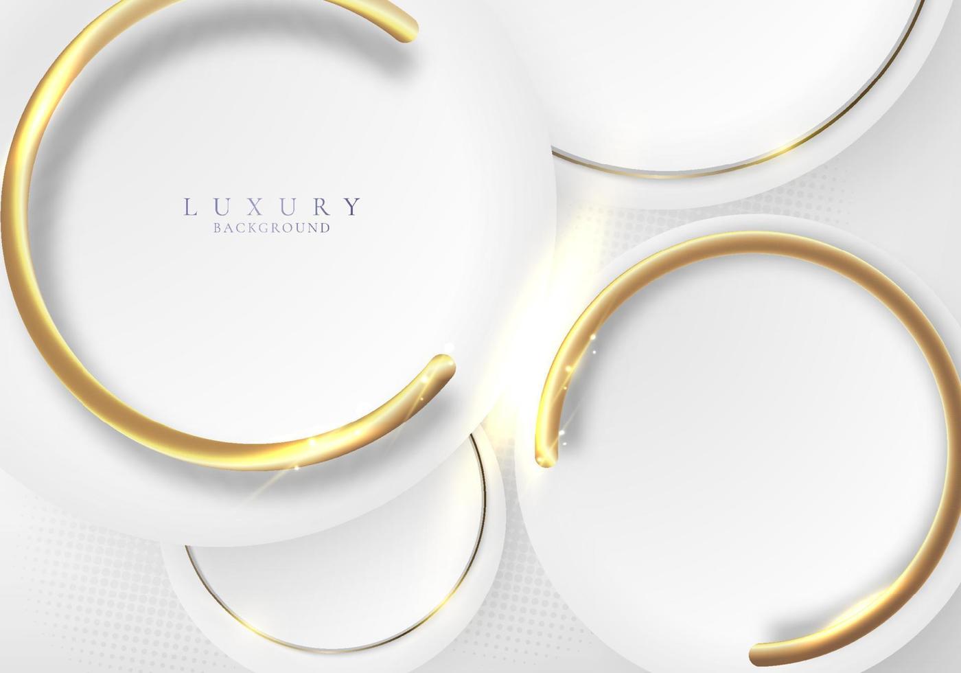 círculos blancos elegantes abstractos y anillo dorado 3d con efecto de iluminación brillante sobre fondo limpio vector