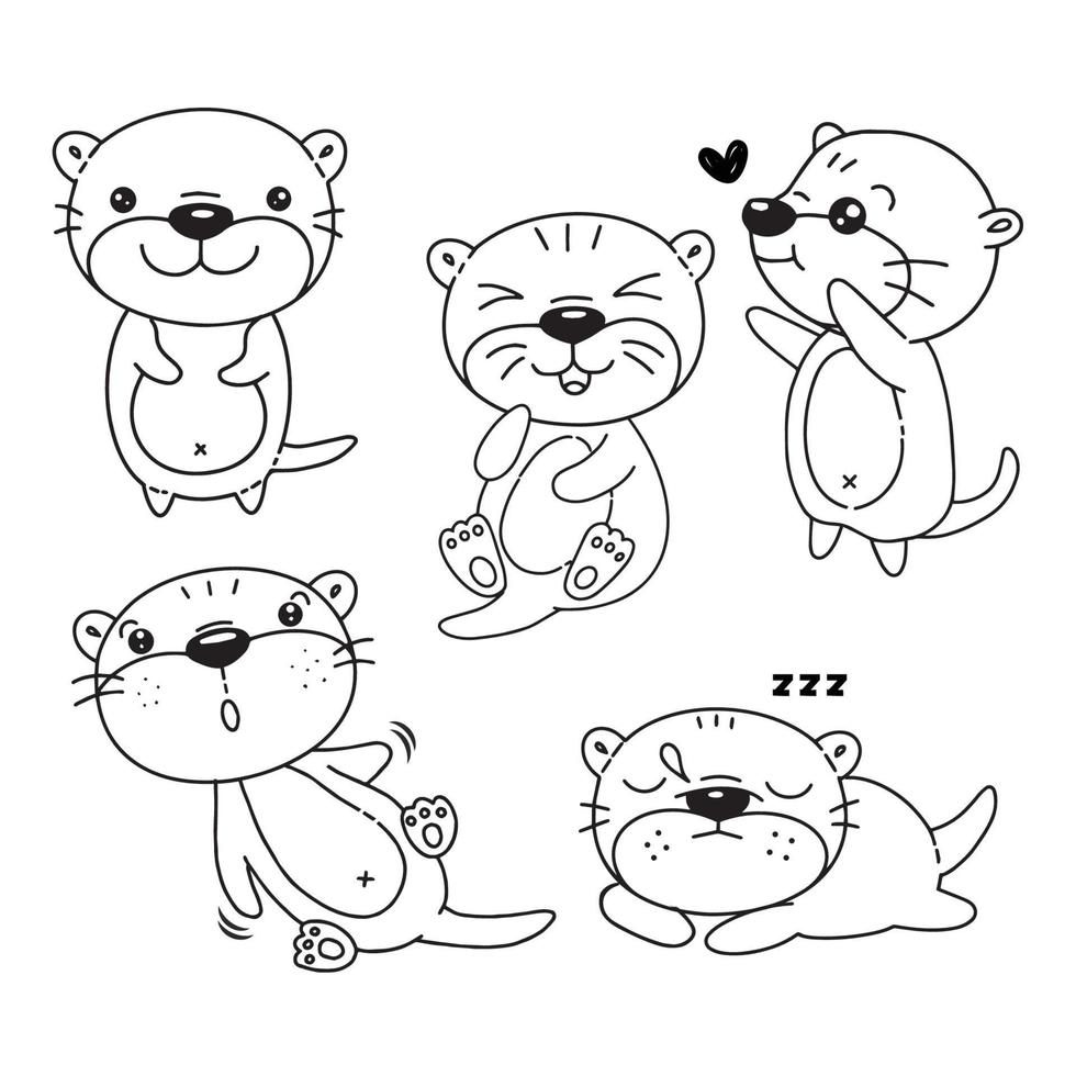 Cute outlined Otter coloring vector illustration.