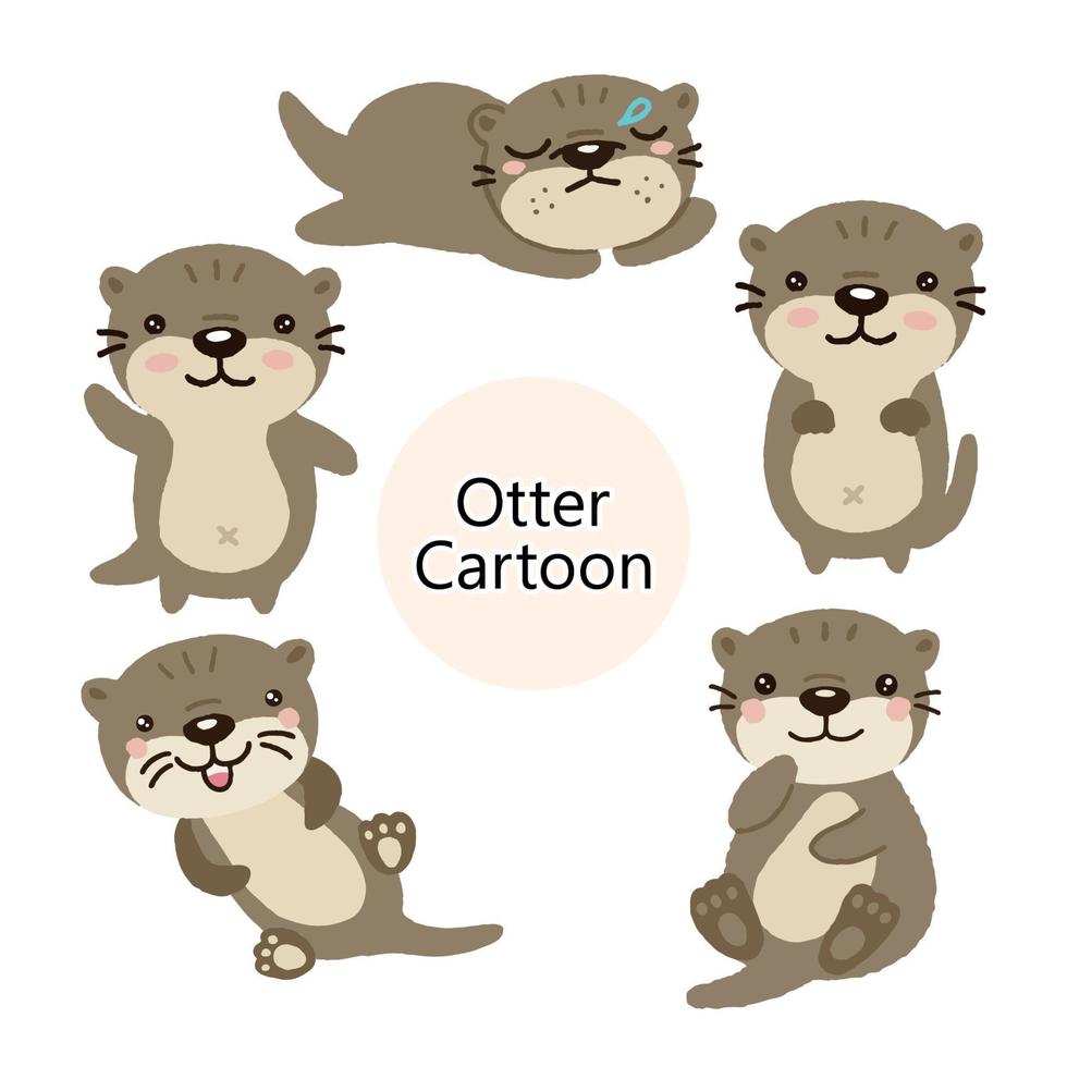 Cute cartoon Otters in different actions . vector