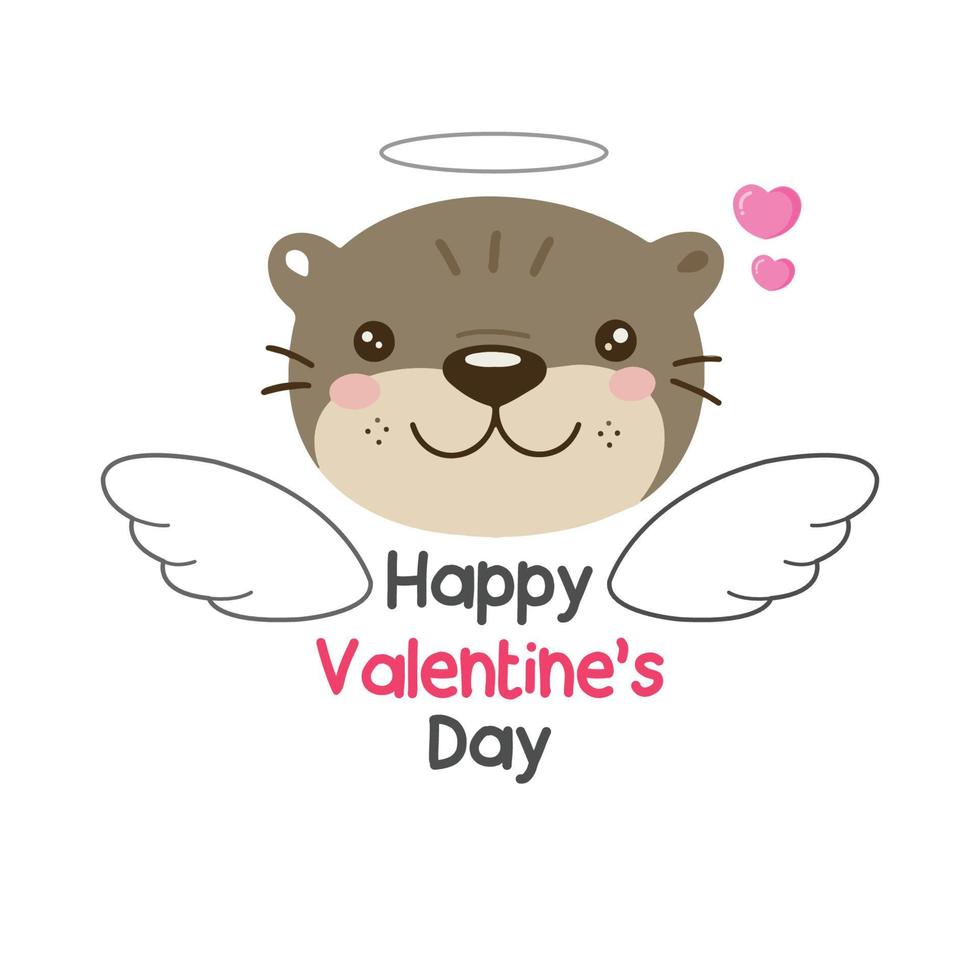 Valentines day greeting card. Cute otter cupid  with heart. vector