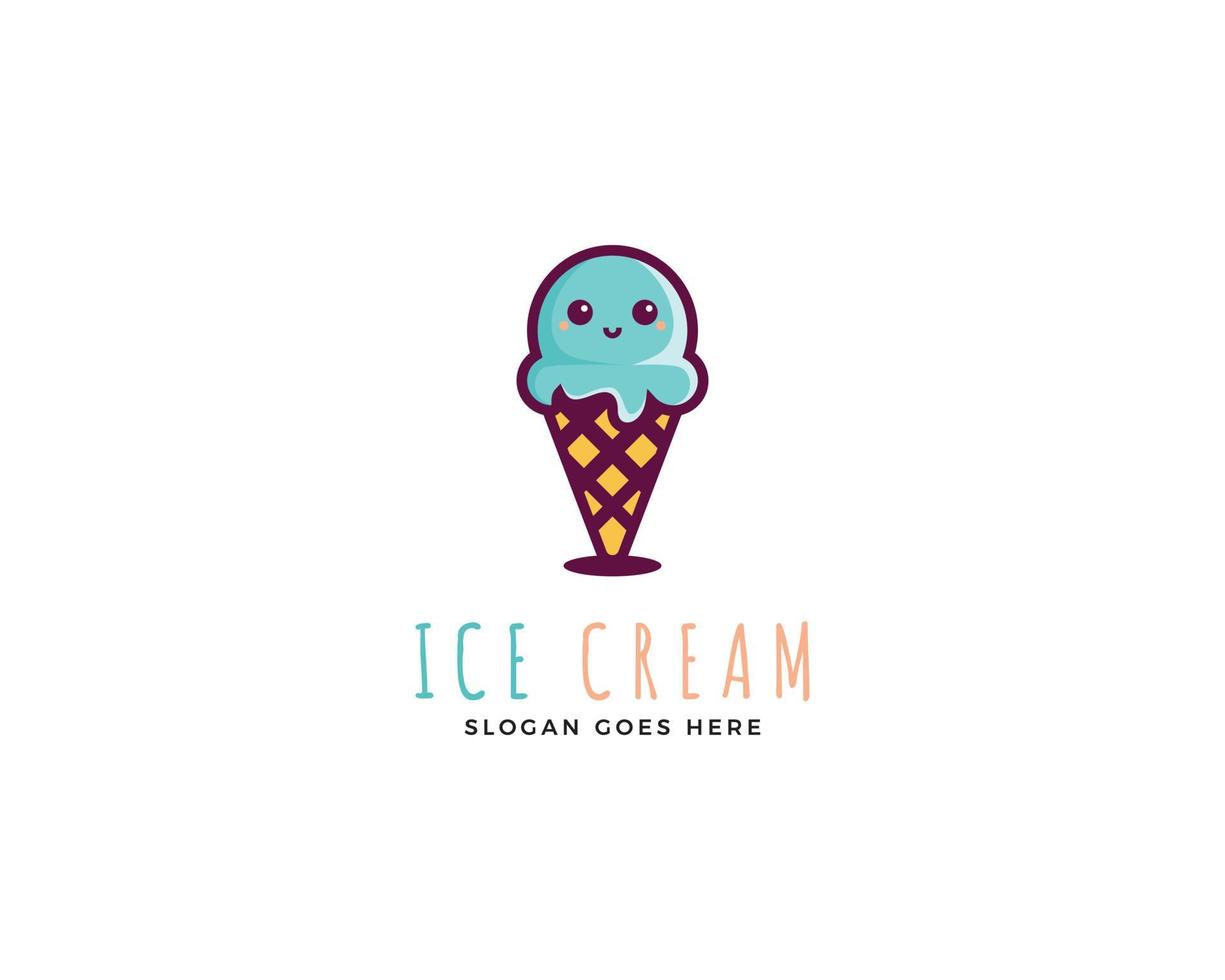 Cute Kawaii Ice Cream Logo Vector Icon Illustration