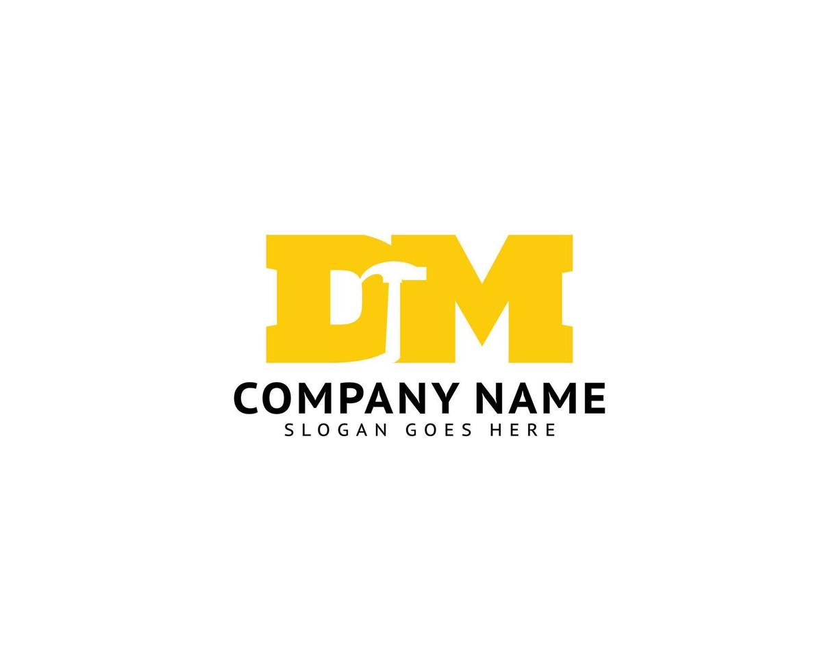 Initial Letter DM Hammer Logo Design for Construction, Manufacture and Repairing vector
