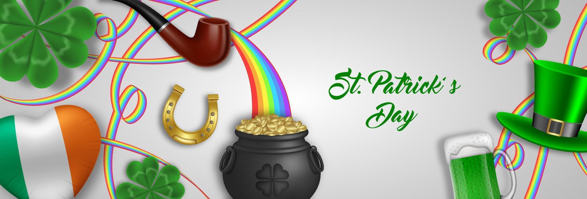 banner del día de san patricio con elementos y símbolos irlandeses vector