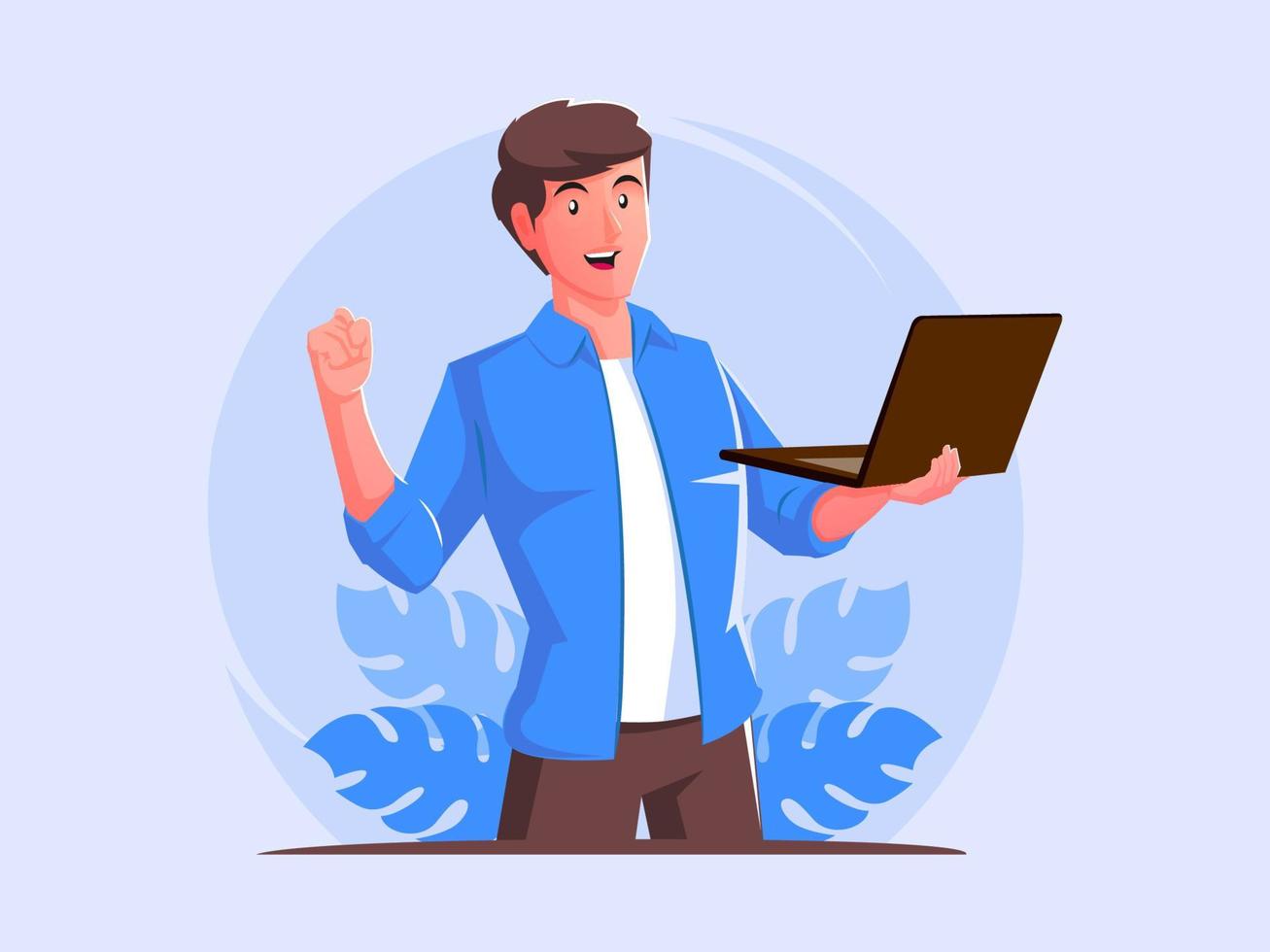 Man standing with a laptop vector