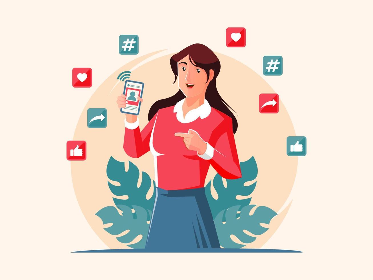 Woman surfing the internet using smartphone vector