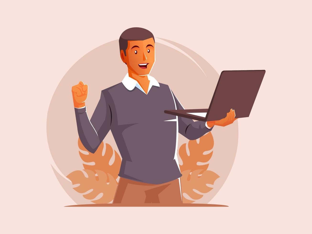 Black man standing with a laptop vector