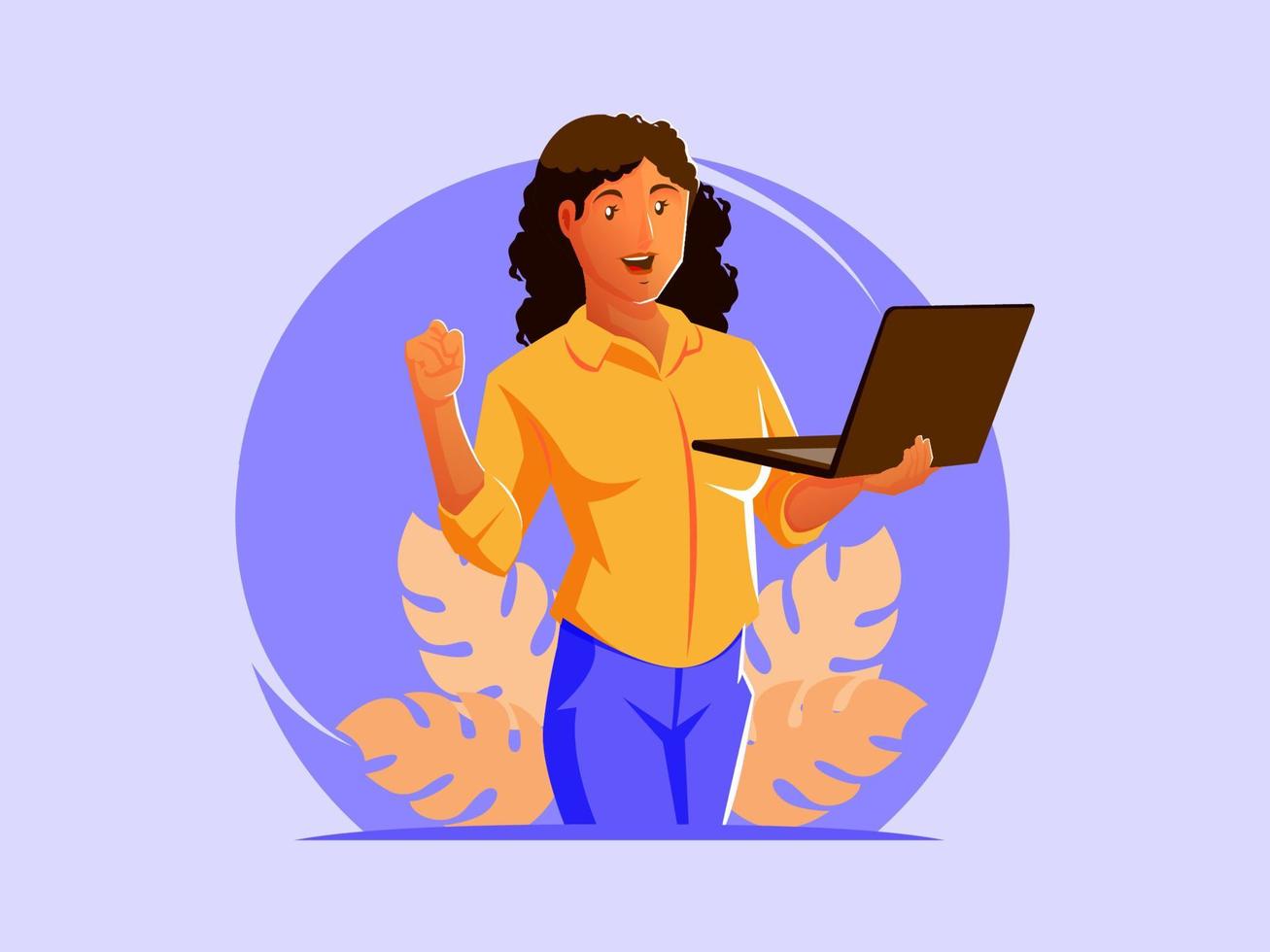 Black woman standing with a laptop vector