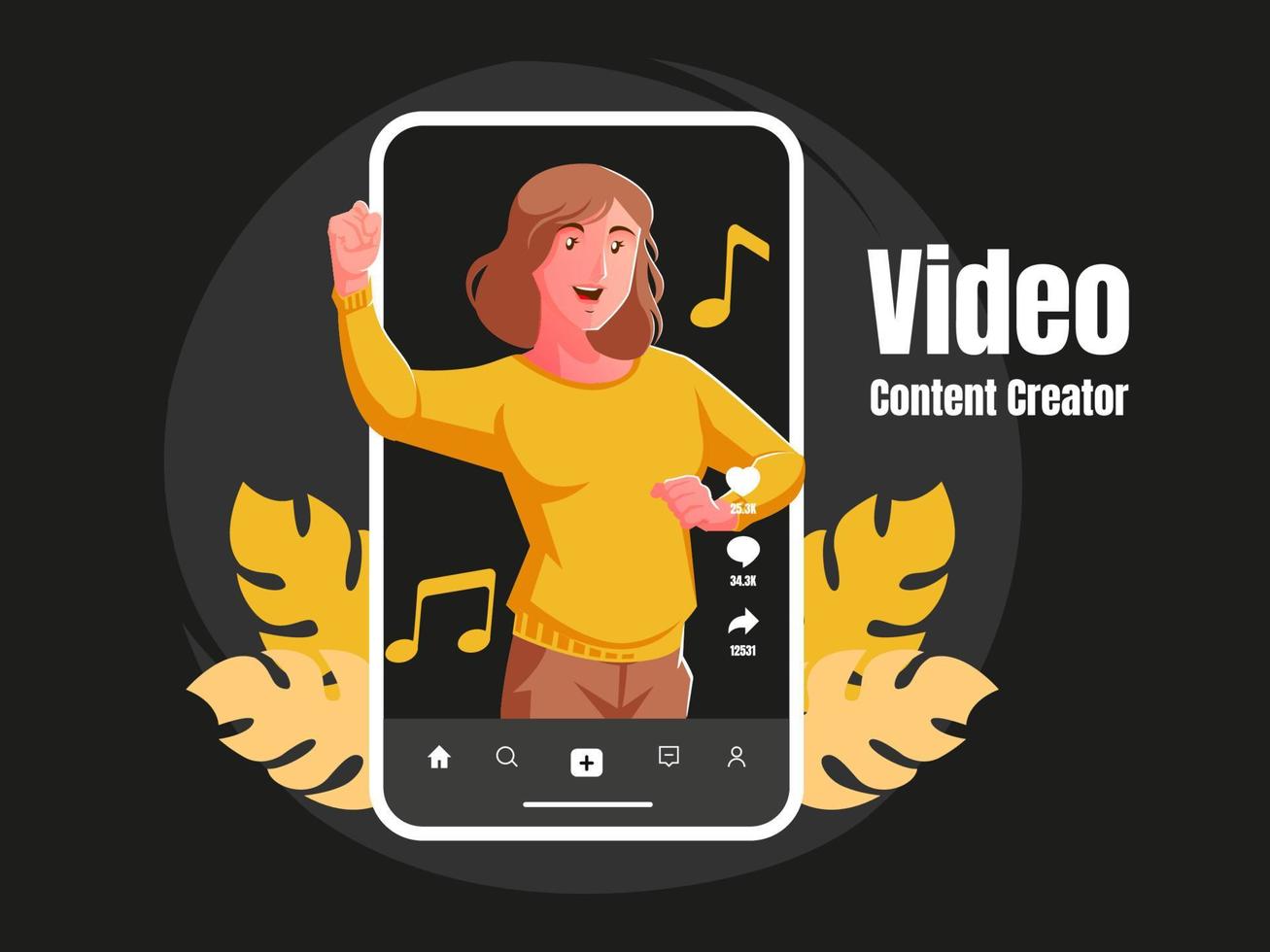 Young woman dancing and singing video content vector