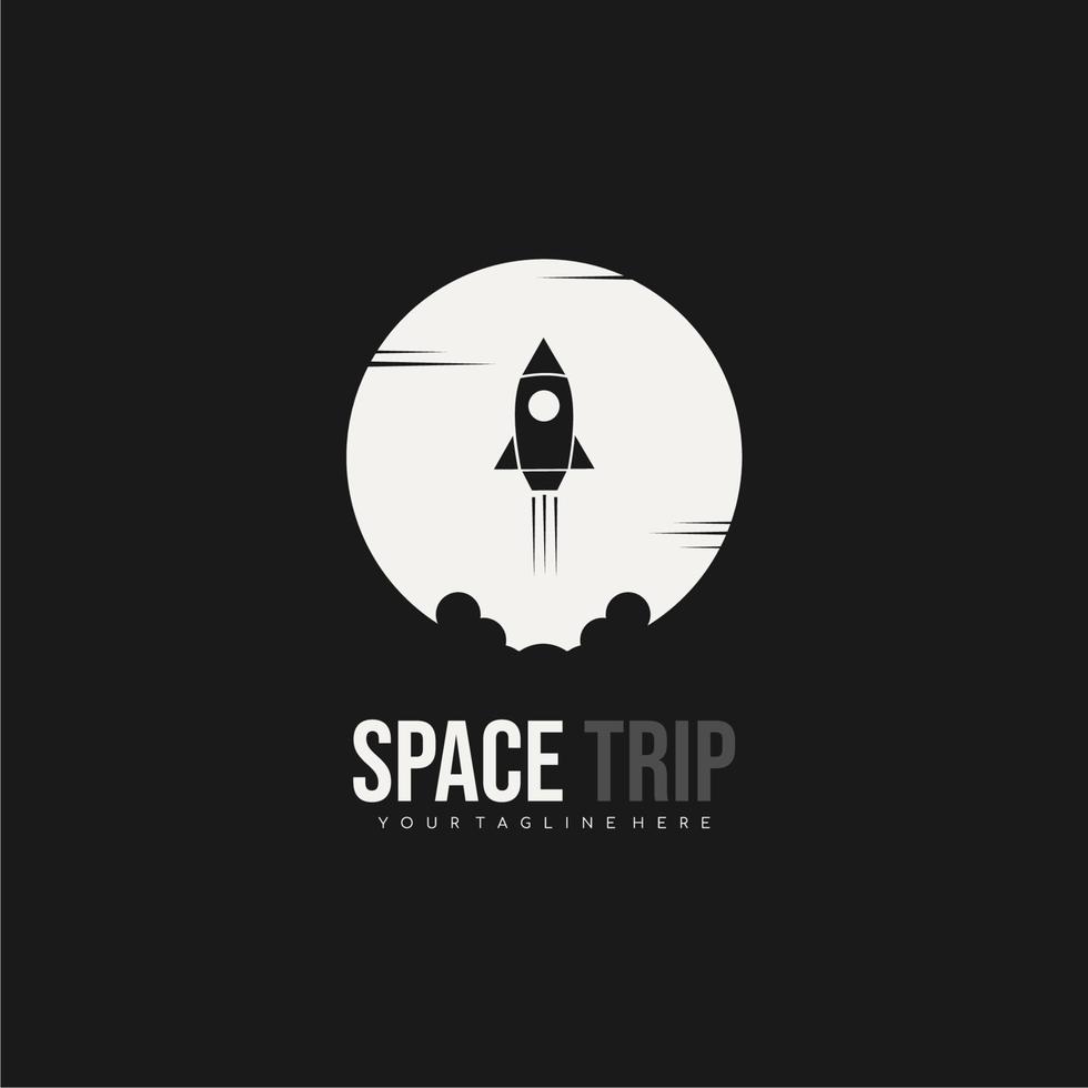 Spaceship logo with space trip inscription. Modern and trendy logo design. Vector illustration.