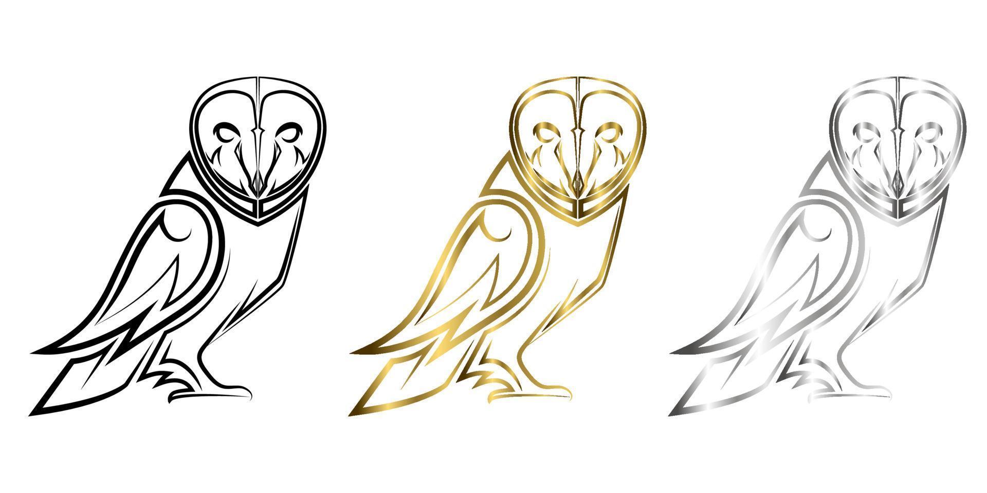Three color black gold and silver line art of owl Good use for symbol  mascot icon avatar tattoo T Shirt design logo or any design you want  5310269 Vector Art at Vecteezy