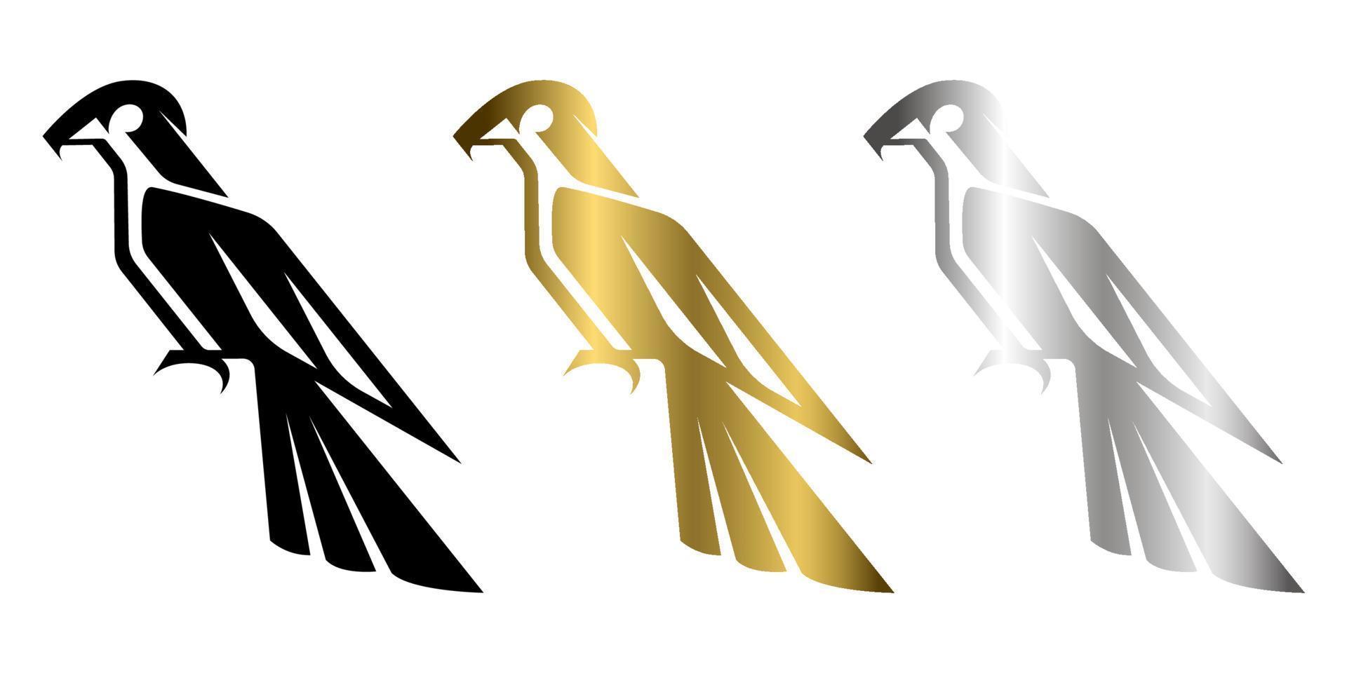 Three color black gold and silver line art Vector illustration on a white background of a falcon Suitable for making logo