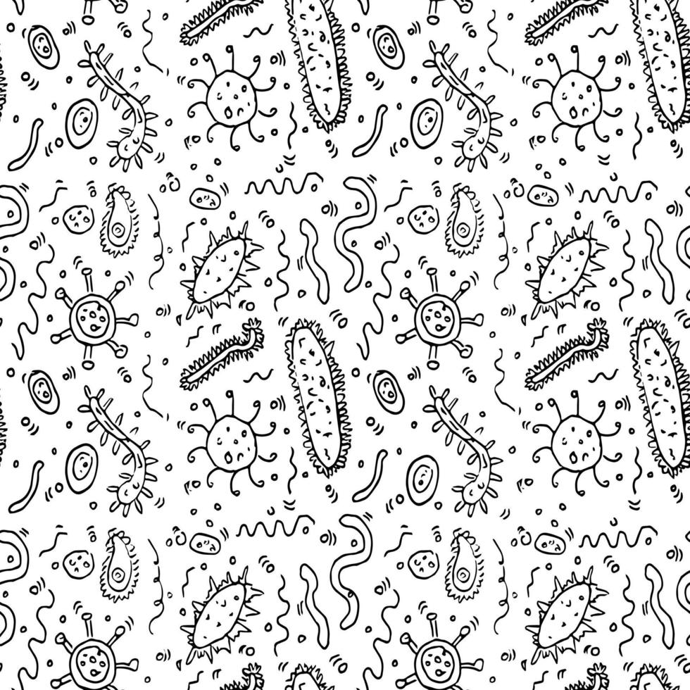 Seamless pattern with viruses. viruses icons on white background.  Doodle illustration with viruses icons vector