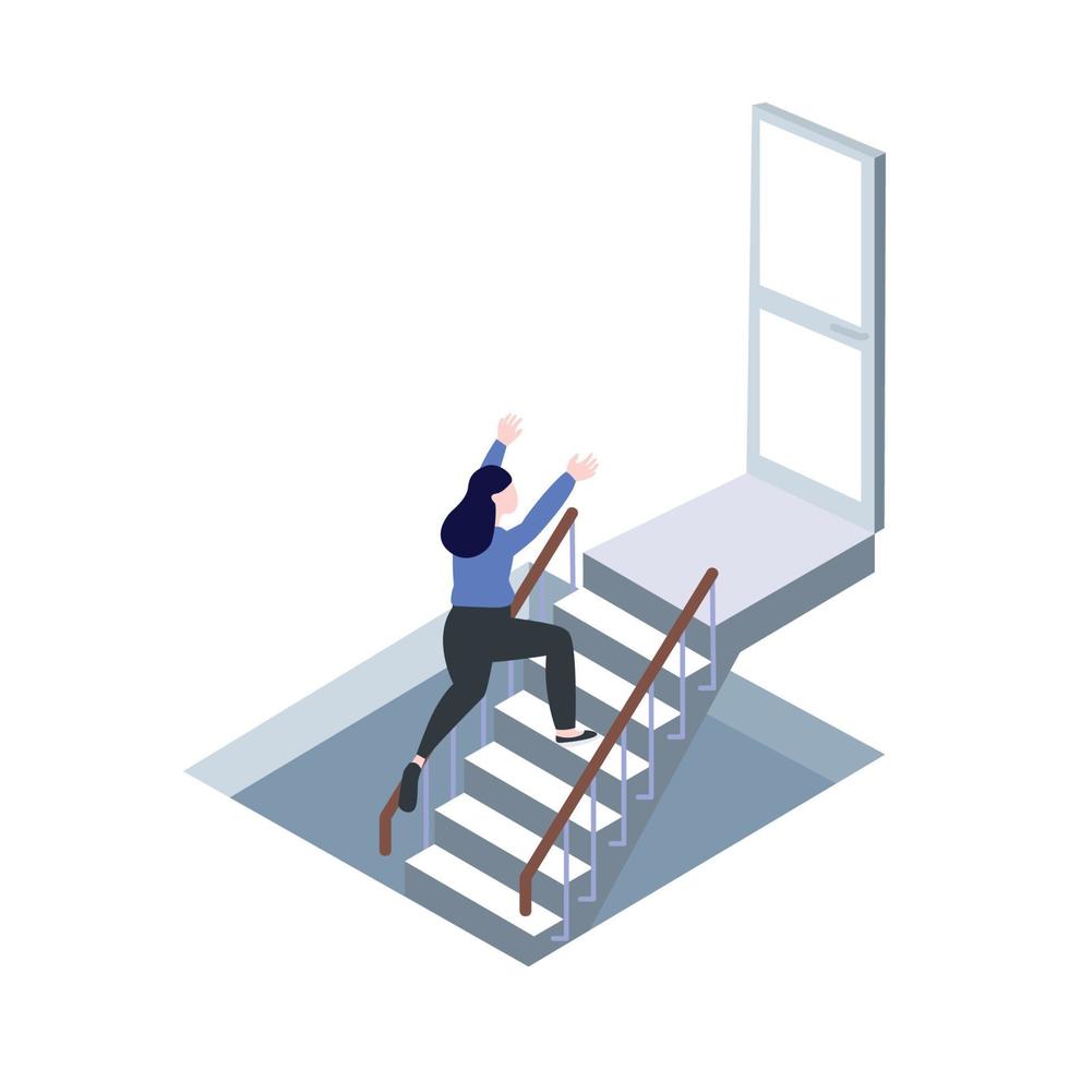 woman run up stairs  isometric concept vector