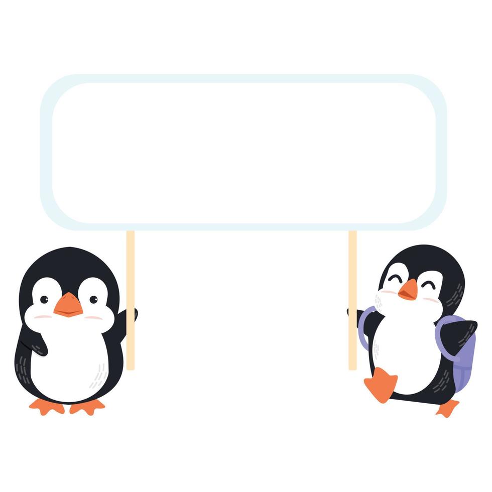 Two Penguin holding sign vector