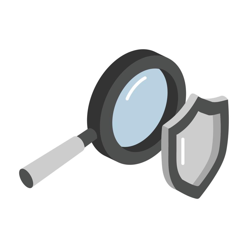 Magnifying glass with Security Shield search vector