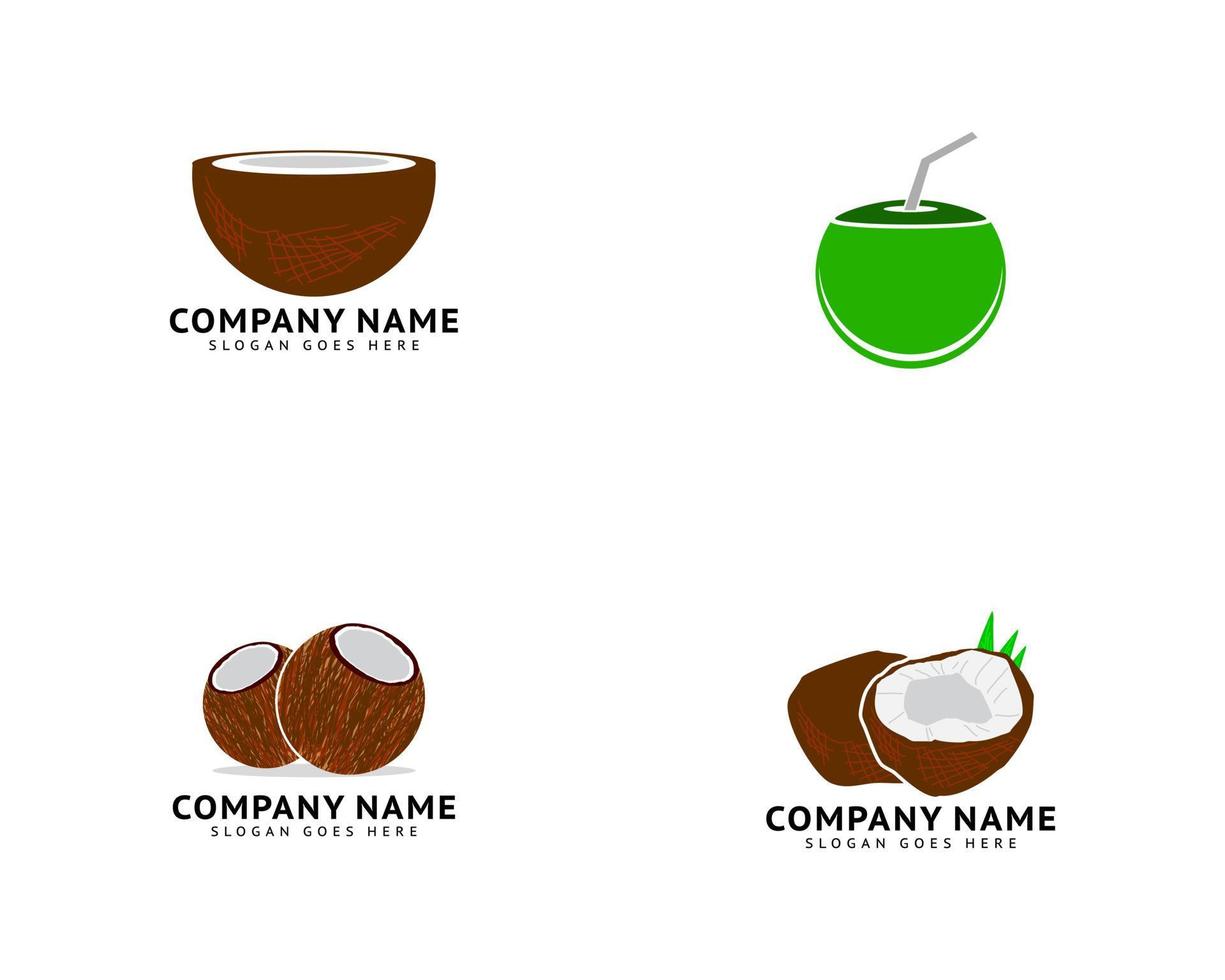 conjunto de ilustración de diseño de icono de vector de plantilla de logotipo de coco