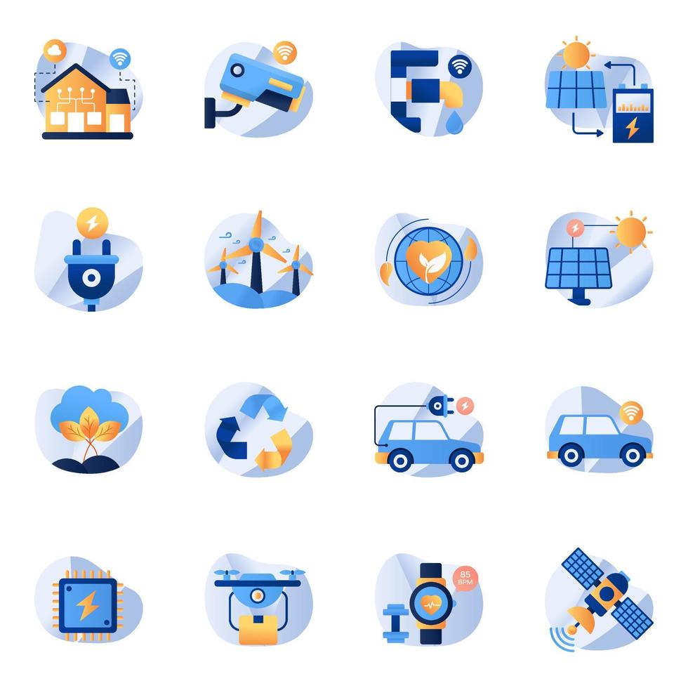 paquete de iconos planos de tecnología vector