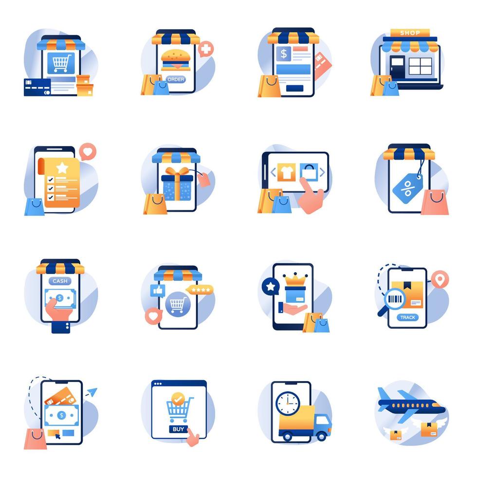Pack of Mobile Shopping Flat Icons vector