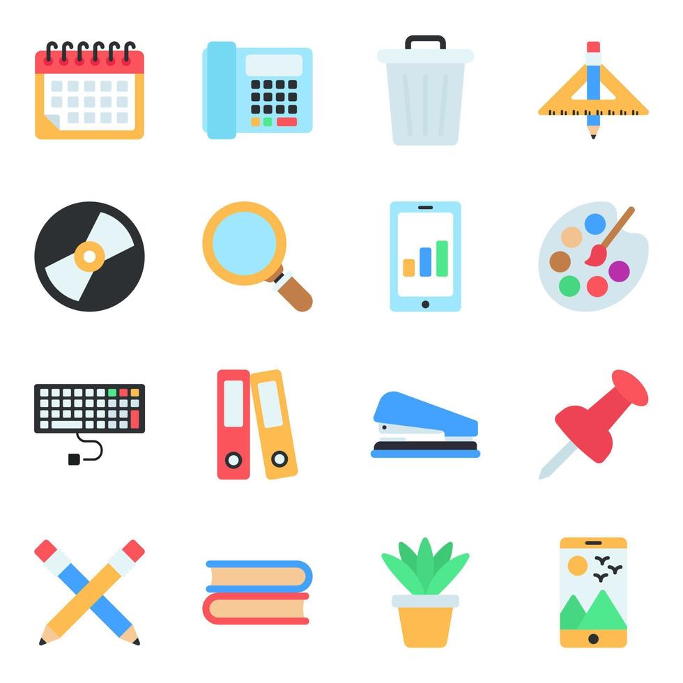 paquete de iconos planos de papelería vector