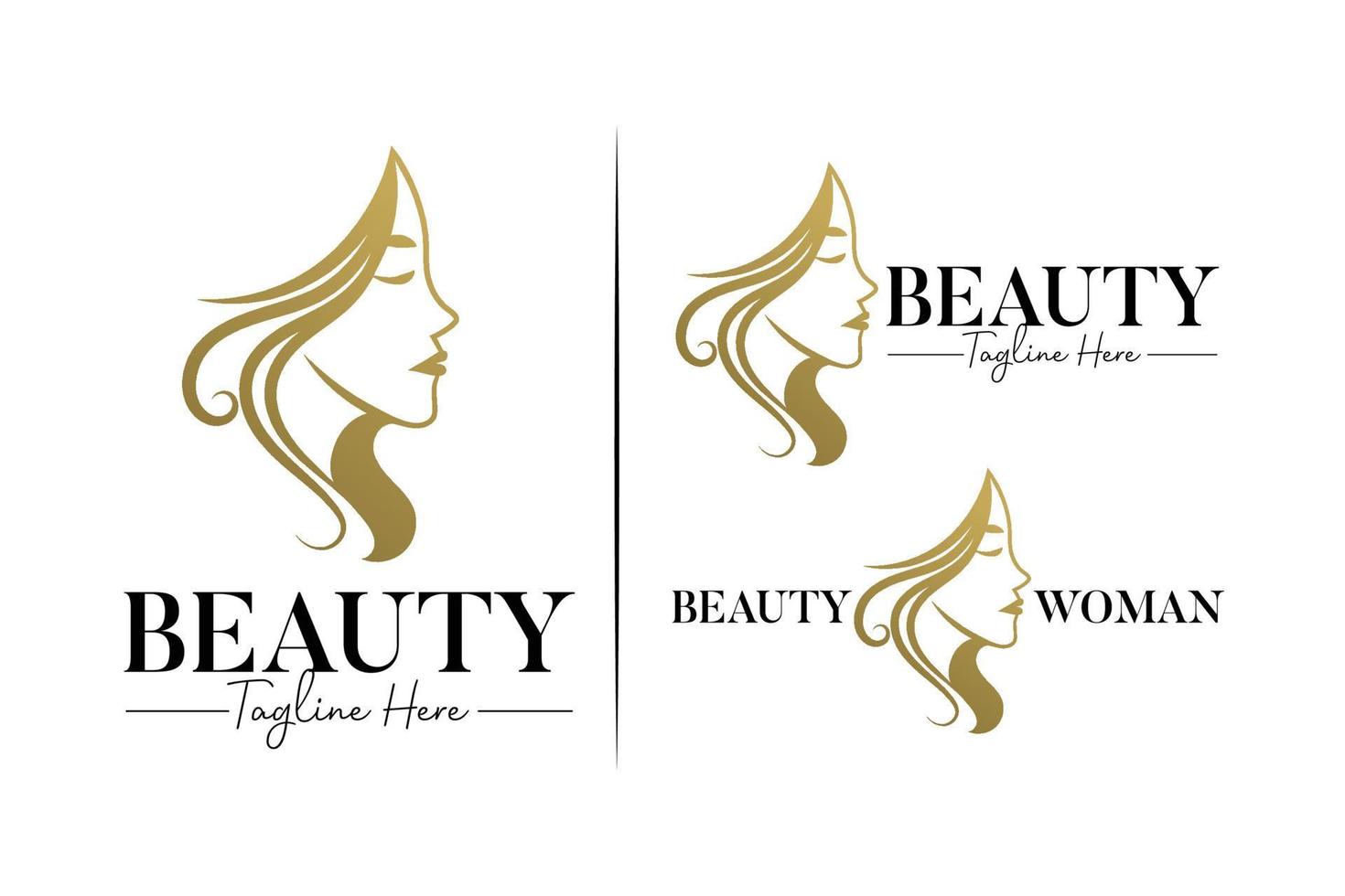 beautiful woman gold set logo template vector