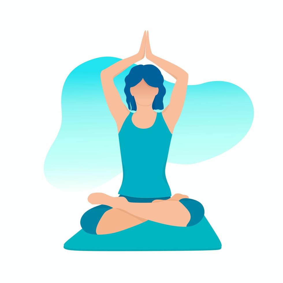 una chica joven, activa y atractiva está haciendo yoga en una alfombra. postura de padmasana. meditación, estiramiento, estilo de vida saludable. vector