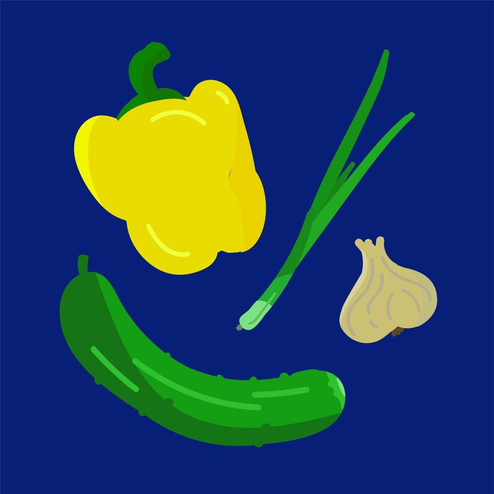 Vector illustration of a set of colorful vegetables on a blue background