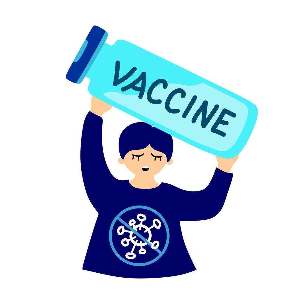 Vaccination illustration on the topic of the pandemic and prevention of coronavirus infection. Injection of the vaccine and serum. Medicine during an epidemic. vector