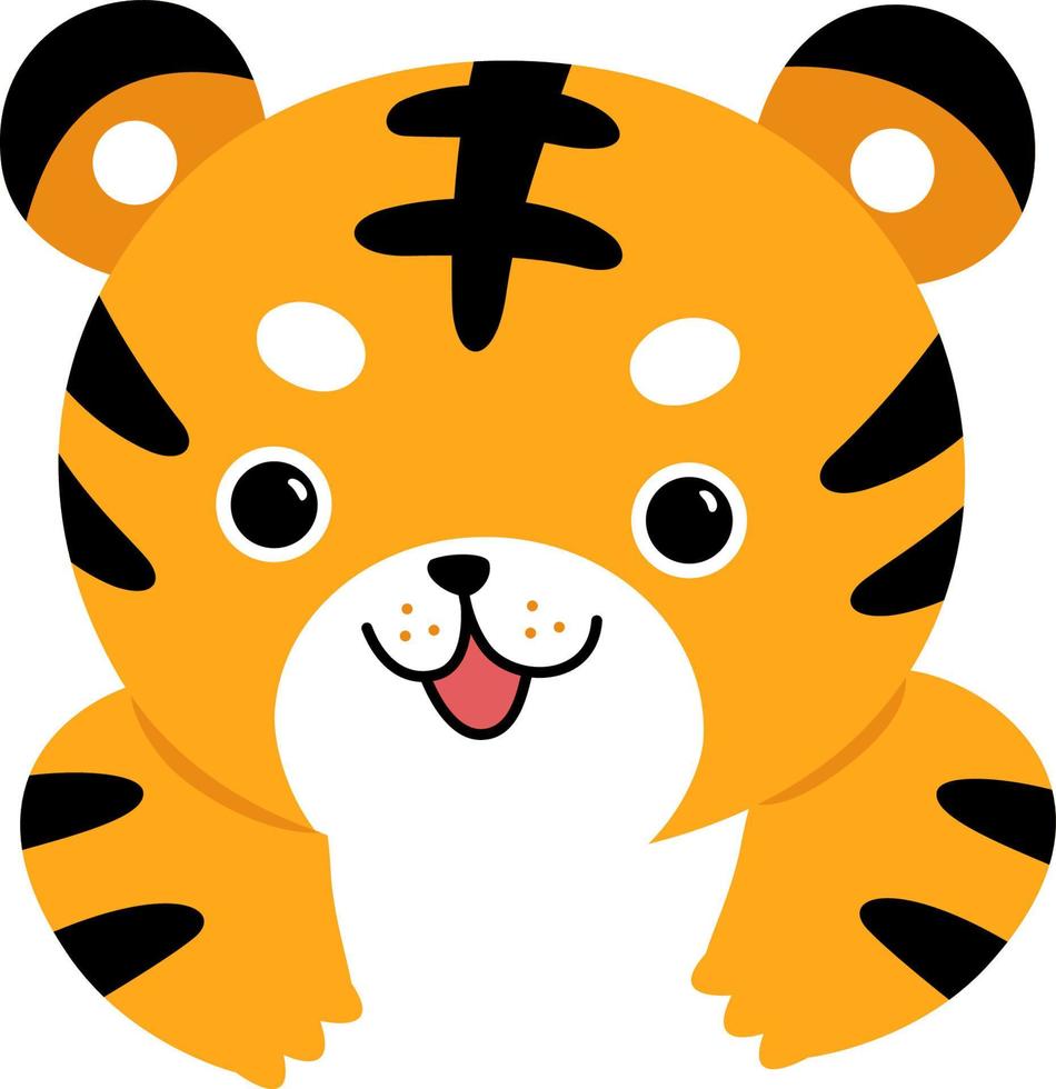 pequeño tigre primer plano cabeza y manos vector