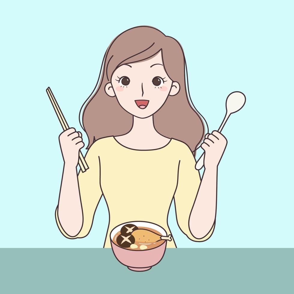 Girl preparing soup vector