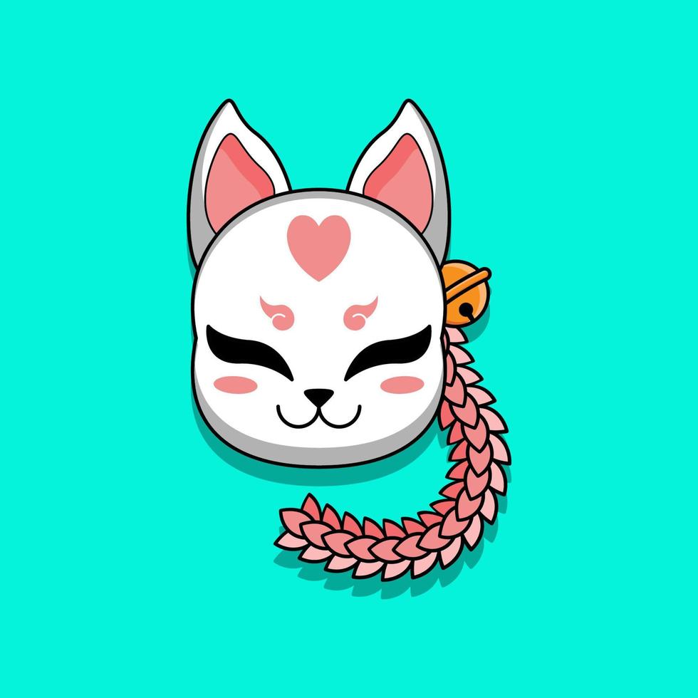 Cute japanese kitsune mask with sakura flower, Vector illustration eps.10