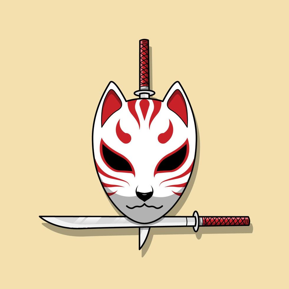 máscara kitsune japonesa con espada katana, ilustración vectorial eps.10 vector