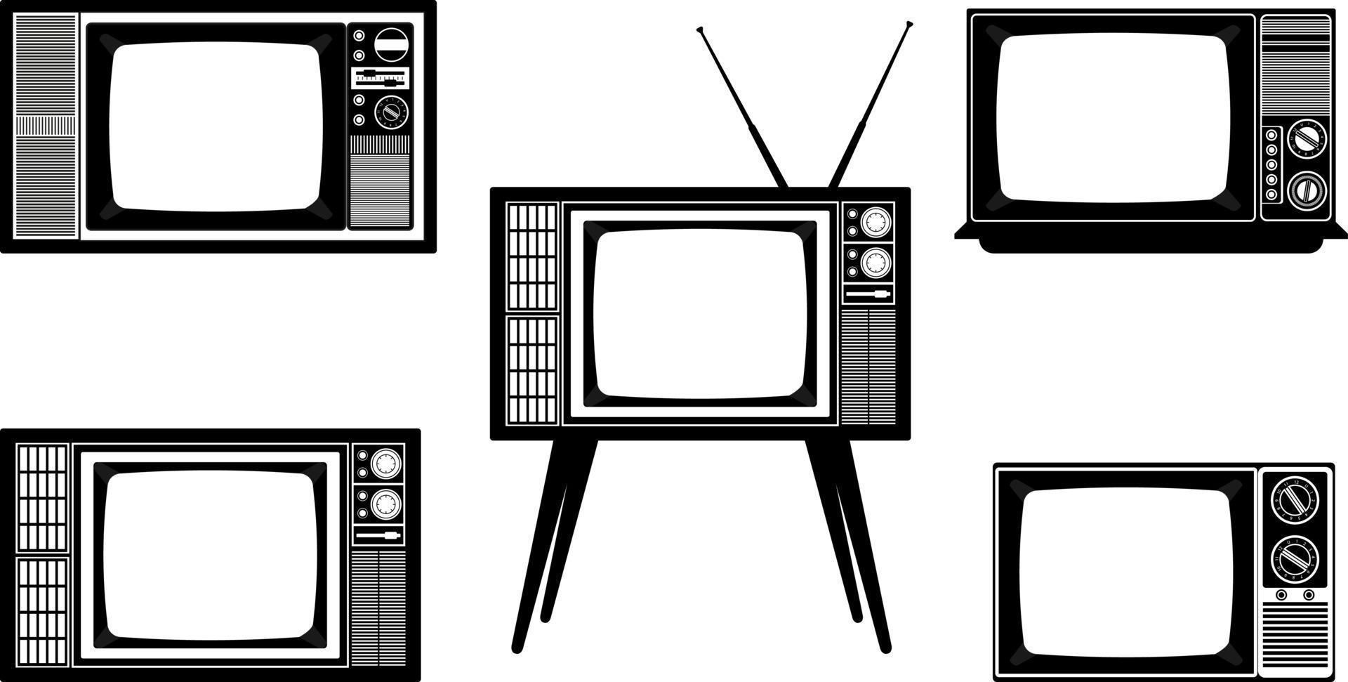 silhouette old vintage tv vector