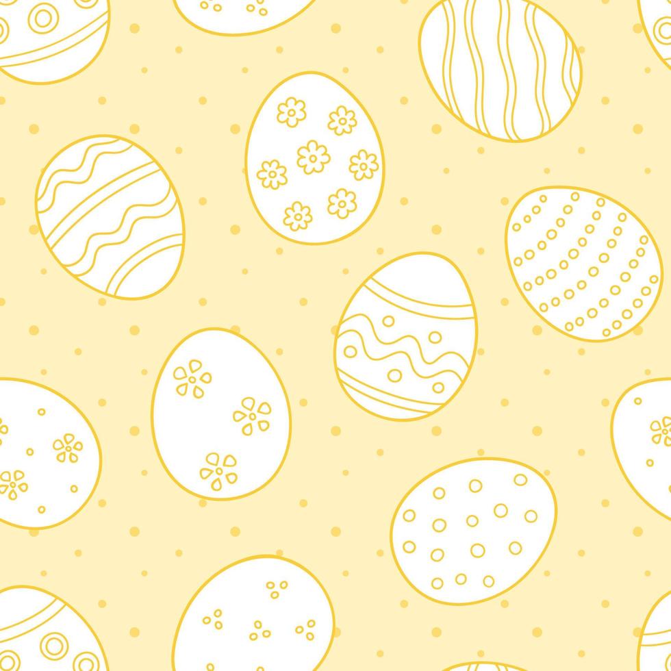 Easter background with decorated eggs. Seamless pattern in doodle style. Hand drawn vector