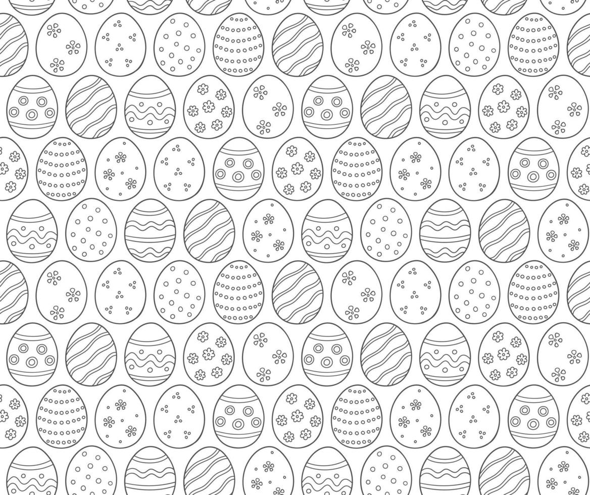 Easter eggs as symbol the great religious holiday. Seamless pattern in doodle style on white background. Vector