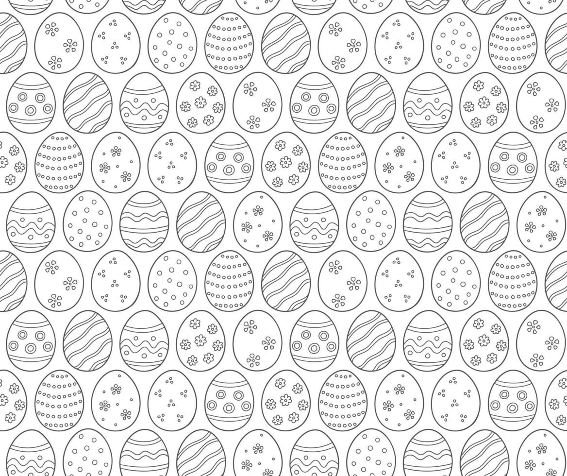 Easter eggs as symbol the great religious holiday. Seamless pattern in doodle style on white background. Vector