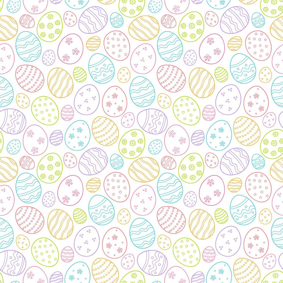 Decorated eggs as a symbol of the great Easter. Seamless pattern in doodle style. Color vector illustration