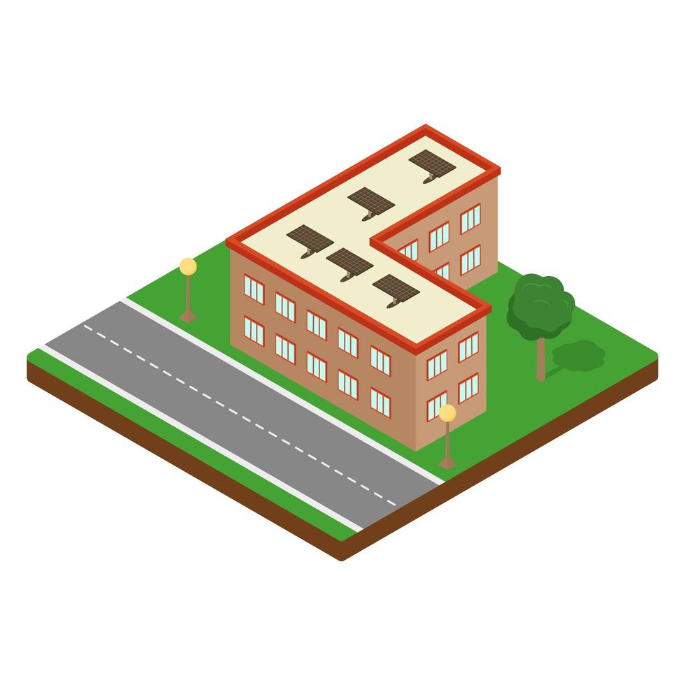 Modern isometric building. Isometric icon or inforgraphic element. Flat vector illustration