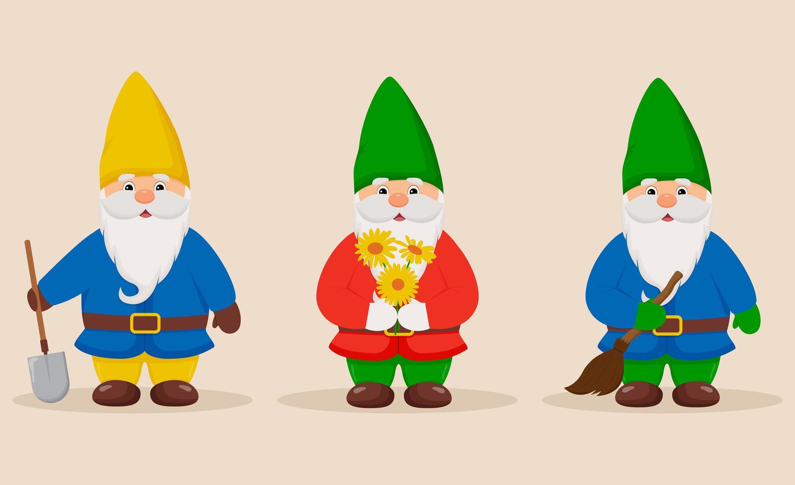 conjunto de pequeños y lindos gnomos. Gnomos de Jardin vector