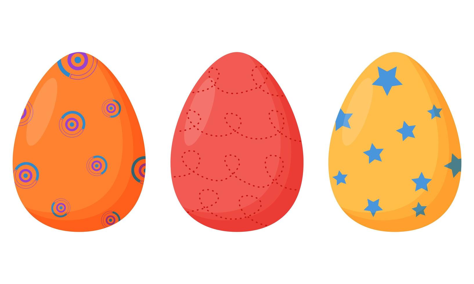 Set of colorful decorated Easter eggs isolated on a white background. Spring holiday. Happy easter eggs. Seasonal celebration. vector