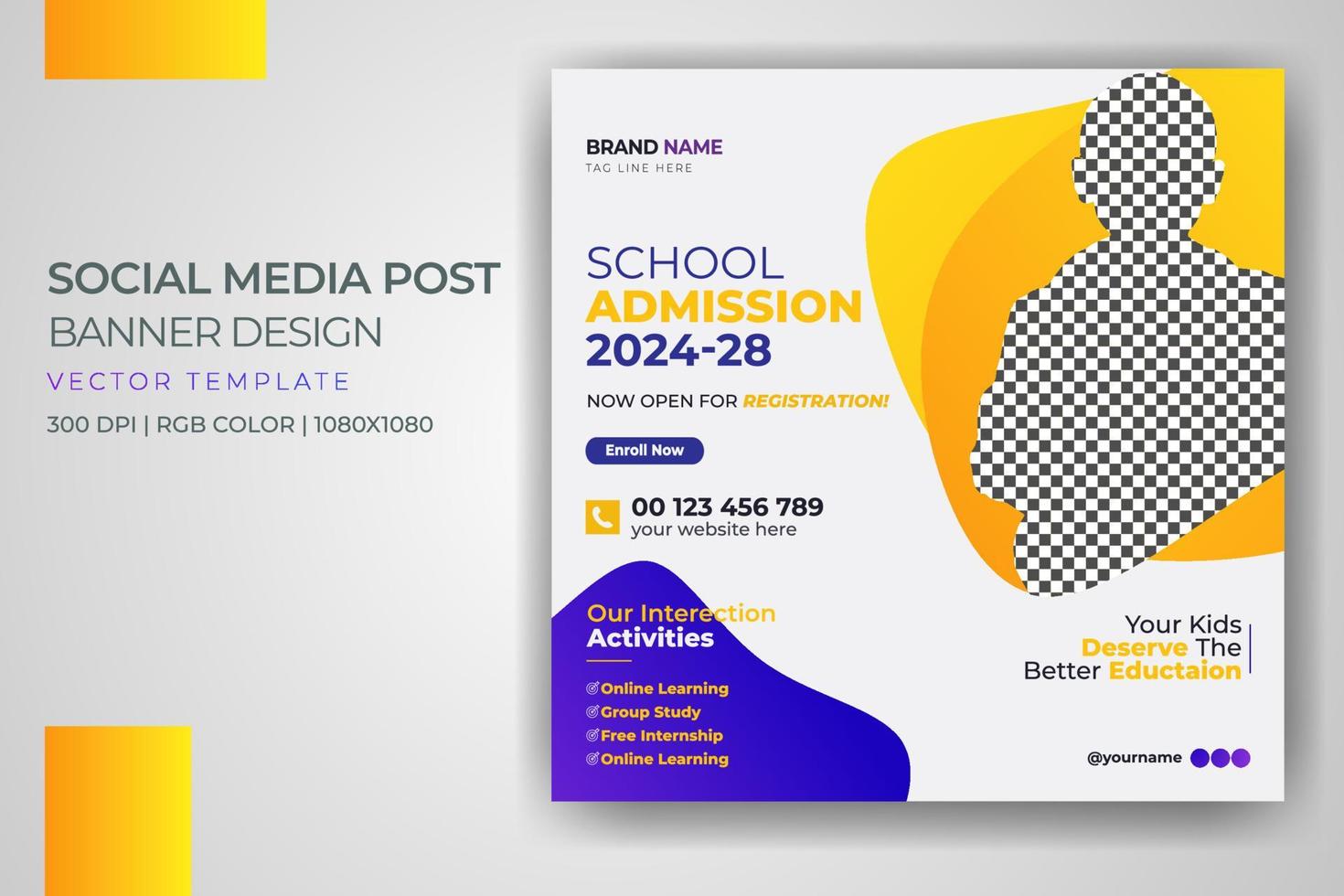 Kids School Admission Web Banner Social Media Post Back To School flyer cover template design layout free download vector