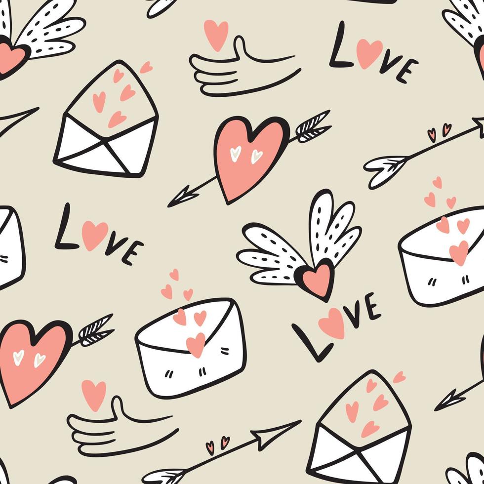 Festive seamless pattern for Valentine's Day. love symbol design elements in doodle style. vector
