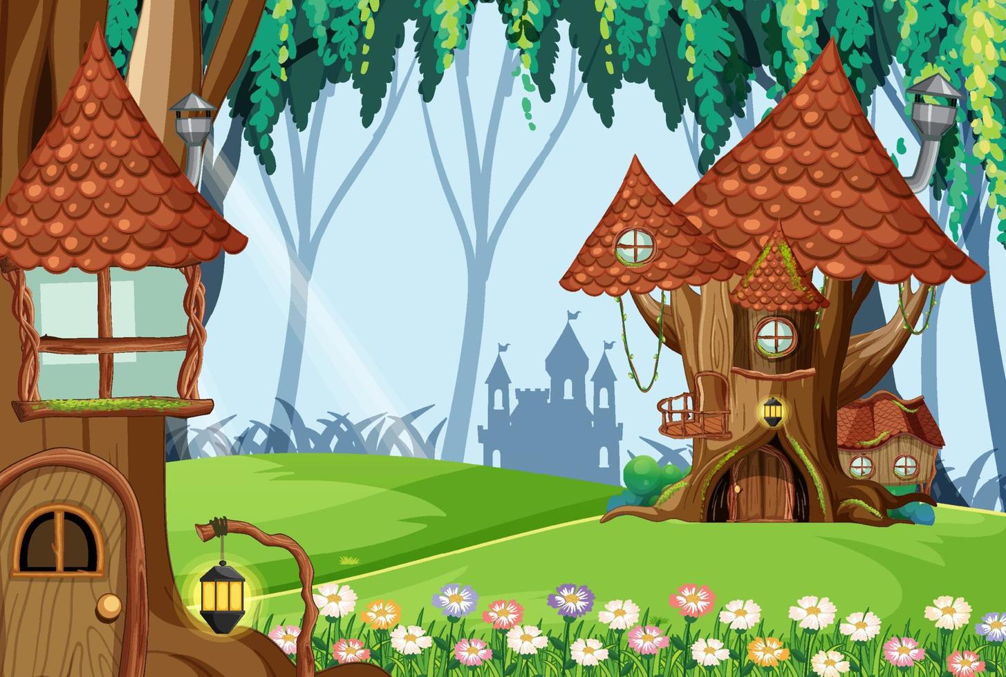 Fantasy tree houses in the forest vector