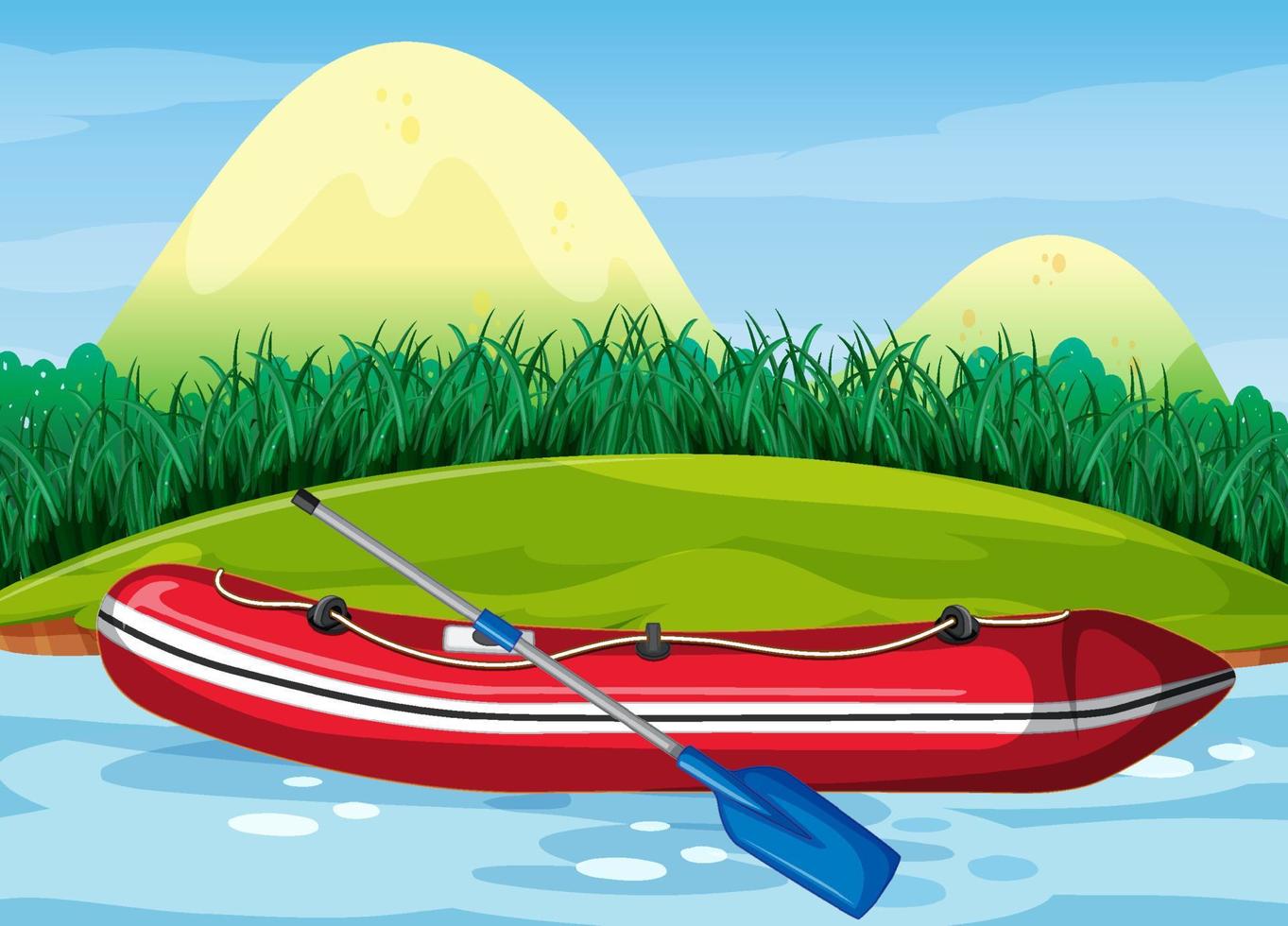 Inflatable boat with paddle in nature scenery vector